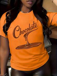 Camiseta cómoda de talla grande para mujer con diseño de gotas de chocolate - básica y versátil. - Negro - Ver 12