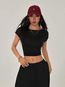 Camiseta negra con espalda abierta, adecuada para talla pequeña, para verano - Negro - Ver 7