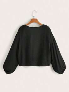 Swim Vcay Kimono corto de manga larga de unicolor y uso diario minimalista para mujer - Negro 3 - Ver 2