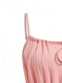 YHHElenzga Vestido elegante francés con diseño de rayas texturizadas, cuello en V, cintura con cordón y encaje, elegante y chic, adecuado para la playa, vacaciones y uso diario casualYHH - Rosa - Ver 3