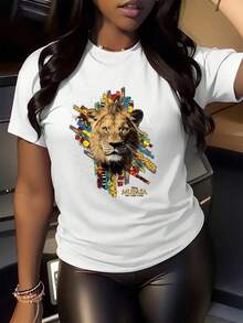 Majestic Lion Face Symbolizing Strength, Courage, And Leadership With Vibrant  Colors That Evoke Energy And A Connection With Nature. Comfortable And Perfect Women's T-Shirt For Everyday Wear. - 白色 - 查看 2