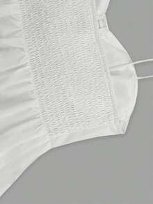 1 pieza Blusa casual sin mangas con volantes en el bajo, Elegante top tubo minimalista francés de color blanco puro, Camiseta sin mangas ajustada para vacaciones y viajes, Ligera camiseta con lazo delantero, Ropa exterior sexy tipo babydoll que acentúa las curvas, Primavera/Verano/Otoño - Blanco - Ver 6