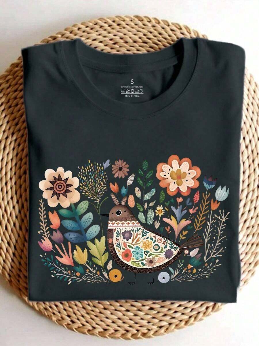 Camiseta de Mujer , Manga Corta, Estilo Casual, Tops Simples para Mujer - Gris Oscuro - Ver 1