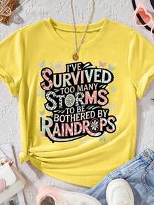 Camisetas de manga corta tallas grandes "Too Many Storms" - Amarillo - Ver 1