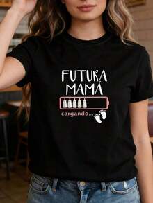 100% cotton Camiseta de maternidad de talla grande para mujer con estampado FUTURA MAMá Futura Mamá Cargando con huellas de pies - Top de embarazo de manga corta y cuello redondo suave y elástico, camiseta para usar en capas adecuada para futuras mamás, ropa casual de diario y regalo de baby shower - Negro - Ver 7