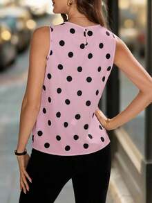 Blusa sin mangas con pliegues y estampado de lunares para mujer - Lila Púrpura - Ver 2