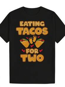 Camiseta Gráfica Casual para Hombre con Estampado de Tacos para Dos Personas - Negra con Estampado Colorido de Tacos, Cuello Redondo, Estilo Veraniego, Tela Ligera y Transpirable, Perfecta para Atuendos Casuales, Ropa de Verano Informal, Camiseta Ligera con Diseño Divertido - Negro - Ver 6
