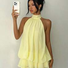 Women's Chiffon Elegant Butter Yellow Halter Tie Mini Dress,Women Dating Dress,Women Night Out Dress,Summer Dresses For Women, Honeymoon Outfits Woman .Women Wedding Guest Dress. Island Vacation Outfits,Wedding Guest Dress Women ,Sun Dresses For Women ,Elegant Dresses For Party, Birthday Dresses For Women - Multicolor - Ver 4