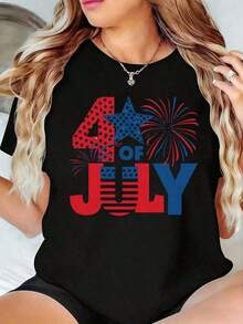 3 camisetas% algodón con estampado de fuegos artificiales y estrellas del 4 de julio, diseño patriótico para la celebración del Día de la Independencia, Día del Deporte, atuendo de Mama USA, camiseta para mujer, Pascua, Día de la Madre, celebración del Día de la Independencia, Copa Mundial 2026.|Moda Urbana Local de Primavera/Verano||Uso Casual Diario Primavera Verano Moderno Moldeador|Conjunto de verano para mujer, ropa de vacaciones|Blusas elegantes para mujer, ropa de primavera, blusas de verano. - Negro - Ver 7