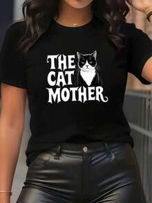 Summercamiseta deportiva casual para mujer, camiseta de cuello, the cat mother, ropa para amantes de, un statement de, regalo para de, diseño minimalista con de gato, de gato, top para, Cami - Negro - Ver 6