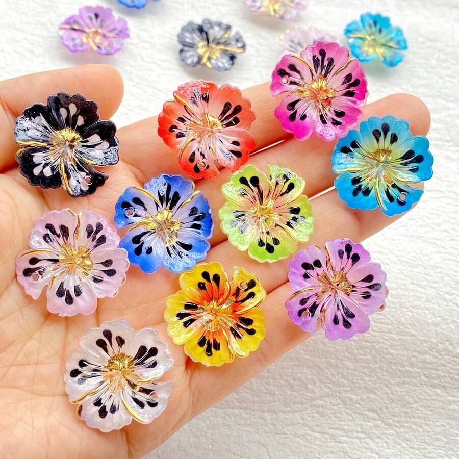 10/20个亚克力混合3D彩色花朵吊坠 - 单孔,适用于DIY剪贴簿、婚礼装饰和珠宝工艺 - 彩色 - 查看 1
