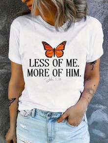 Camiseta Casual de Verano para Mujer con Estampado de Letras "File Less Of Me More Of Him" - Blanco - Ver 6