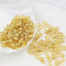 100 chiếc nắp hạt hình hoa 7-9mm, lý tưởng để tự làm vòng cổ, vòng tay và các đồ trang sức khác. - Với đài hoa - Xem 6