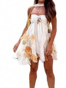 Vestido corto verano 2026 europeo y americano, cuello halter, espalda muy descubierta, falda asimétrica - Color de la imagen - Ver 6