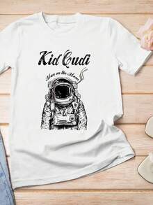 Summer Outfit For Women Kid Cudi Man On The Moon Astronaut Graphic White T-Shirt Acrylic Pendant Ornament For Home Decor & Fashion Accessory Holiday - 白色 - 查看 1