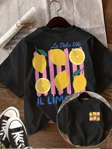 Summer Tops, Lemon-Fresh Yellow Summer Cotton T-Shirt - Black - View 7