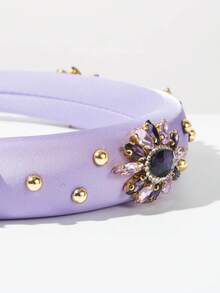 1pc Fashionable Solid Color Geometric Pattern Casual Rhinestone Flower Headband, Unique Creative Fresh Sweet Headpiece Suitable For Girls Daily Wear Hairband - Purple - View 3