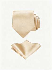 1 Set Solid Color Necktie & Pocket Square Set, 8cm Handmade Tie & Handkerchief Set, Suitable For Weddings, Galas, Parties, Gatherings, Formal Dinners - Gold - View 2