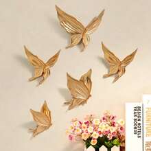 5pcs Butterfly Dance Wall Decor Creative DIY Hanging Wall Stickers 2D Wall Decor Autumn Room Decoration Christmas Decoration Bedroom Decoration - Gold - View 7