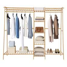 GDAE10 Kleiderständer Bambus Garderobenständer, Offener Kleiderständer, Schlafzimmer Garderobe, Bodenstehender Kleiderständer, 9 Ablagen, 2 Kleiderstangen, 160x40x140 cm (Originalfarbe) - Standard - Übersicht 2