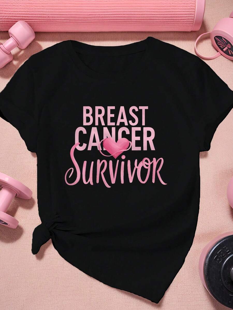 SHORT SLEEVE SPORTS T-SHIRT FOR WOMEN BREAST CANCER SURVIVORS, SIZE - 黑色 - 查看 1