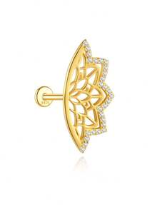EleRunis 1pc 925 Sterling Silver Lotus Flat Back Cartilage Conch Piercing Earring, Exquisite Jewelry Suitable For Daily Wear, Wedding, Party, Anniversary, Valentine's Day - Gold - View 6