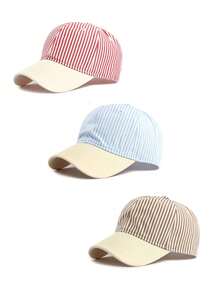 1pc Women's Lightweight Vintage Striped Patchwork Baseball Cap, Suitable For Sports, Travel, Vacation And Daily Use - Striped Color Blocking - View 1