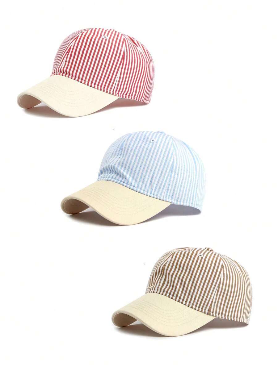 1pc Women's Lightweight Vintage Striped Patchwork Baseball Cap, Suitable For Sports, Travel, Vacation And Daily Use - Striped Color Blocking - View 1
