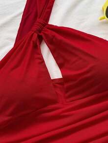 Blusa roja sexy con un solo hombro, de espalda abierta y calada, adecuada para vacaciones, festivales de música, estilo bohemio, ganchillo, lino, citas de verano - Rojo - Ver 5