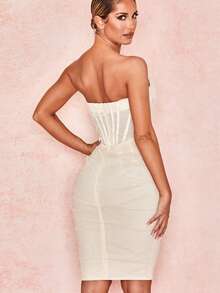 Vestido Mini Encantador Nuevo con Tirantes y Escote Bardot - Blanco - Ver 6