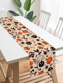 1pc 180cm*35cm Halloween Table Runner, Polyester Fabric With Scary Pumpkin Pattern, Halloween Decoration, Halloween Party Dinner Table Decor, Home Decor, Halloween Candy Decor, Joyful Halloween Decoration, Tabletop Center Decor, Spooky Halloween Decoration - Multicolor - View 5
