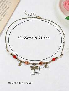 1pc Vintage Dragonfly Pendant Necklace, Bohemian Floral & Star Beaded Choker Necklace, Versatile Daily Wear Jewelry - Multicolor - View 2