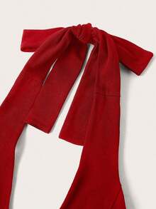 Top de tirantes de cuello halter sin espalda con cuello en V de color liso, uso casual diario - Rojo 2 - Ver 3