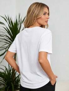 1 Piece Of Women's Pure Cotton T-Shirt With Easter Jesus Print, Printed Tee, Casual Summer Round Neck T-Shirt, Everyday Wear T-Shirt For Women, Available In White/Black/Pink/Green/Navy, 180g, 100% Cotton. - 白色 - 查看 3