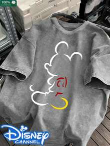 Disney Women's 100% Cotton Printed T-Shirt Featuring A Mickey Mouse Design; Loose Fit, Made From Soft, Comfortable And Breathable Fabric, Combining Comfort With A Stylish Streetwear Look-The Perfect Gift.Disney Clothes Women,Disney T Shirt Women - Grey - View 1