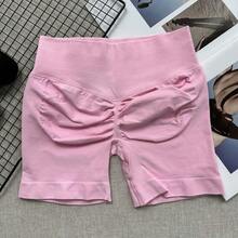 Pantalones cortos de yoga sin costuras de cintura alta para mujer - Levantamiento de glúteos elástico, adecuado para correr, fitness y actividades al aire libre| Apariencia de moda| Tela elástica de verano - Rosa - Ver 10