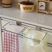 No Drill Stainless Steel Wall-Mounted Trash Bag Holder, Kitchen & Dining Room Plastic Bag Storage Rack, Suitable For Kitchen And Bathroom Towel Drying Rack - Stainless Steel Trash Rack - View 3