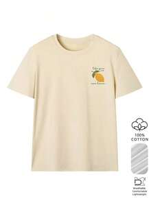 Women's 100% Cotton Loose-Fitting, Off-The-Shoulder Short-Sleeve T-Shirt With A Fresh Green Lemon Mug Graphic Print And Faith Text, Vintage American Healing Style, Versatile And Casual, Suitable For Summer Picnics, Campus Life, Daily Commutes, Lounging At Home, And Hanging Out With Friends - 杏子 3 - 查看 3