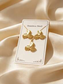 1 Set Stainless Steel Waterproof Non-Fading Romantic Pendant Necklace Set, Suitable For Women's Daily Dining Or Dating Wear - Gold - View 4