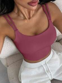 Sujetador deportivo minimalista de unicolor y de peso ligero que da forma para mujeres - Rosado Sandía - Ver 6