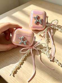 Pink Puppy Enamel Shell With Butterfly Faux Pearl Hanging Decoration, Protective Case Compatible With Apple Wireless Charging Case, Scratch-Resistant And Anti-Drop - Multicolor - View 7