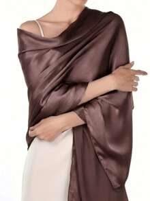 Women's Solid Color Silky Satin Scarf, Casual Autumn Shawl Wrap Sunscreen Headscarf, Suitable For Daily Life - Coffee Brown - View 2