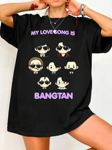 Arirang Army Shirt Outfit, RM Namjoon K-Pop Concert World Tour Fan-Made Gift, K-Pop Oversized Fit. Vintage Graphic Print Casual Black Cotton Short-Sleeve T-Shirt - 黑色 - 查看 6