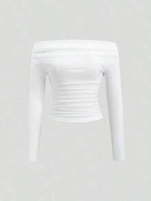 de 3 piezas Blusa corta de manga larga y hombros descubiertos para mujer, cómoda y amigable con la piel, ajuste ceñido - Multicolor 8 - Ver 3