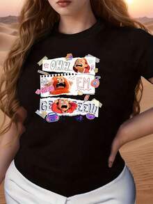 Fun Illustration With Expressions Of Surprise And Tenderness Of A Girl And A Red Panda Showing Joyful Emotions. Comfortable Casual Women's T-Shirt For Everyday Wear. - 黑色 - 查看 1