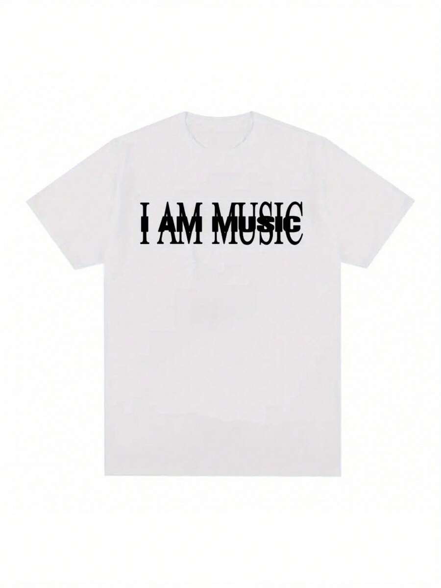 "I AM MUSIC" T-Shirt For Men And Women - Bold "I AM MUSIC" Text And Musical Note Logo, Vintage Loose Fit, Casual Black Summer T-Shirt, Machine Washable, Comfortable And Unisex For Concerts, Music Festivals And Casual Wear - 白色 - 查看 1