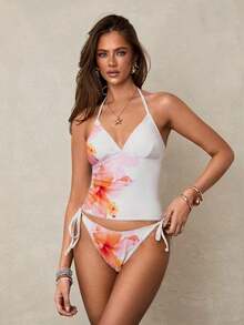 Conjunto de bikini a cuadros de cereza dulce - Naranja Coral - Ver 3