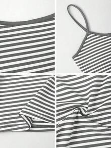 Top de lencería de moda para mujer  y camiseta sin mangas de rayas de primavera/verano con cuello redondo y ajuste casual, adecuada para vacaciones en la playa y uso casual diario - rayas grises y blancas - Ver 11