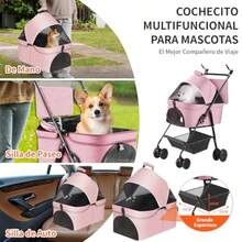 NOVAKA Carriola para Mascotas, Carriola de 4 Ruedas para Perros, Cuerpo Separable, Tejido de Malla Transpirable y Visible con Cesta de Almacenaje, Plegado Rápido - Rosa - Ver 6