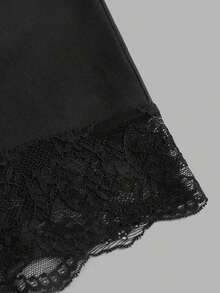 Conjunto de 2 Piezas de Leggings de Encaje en Contraste para Mujer Talla Grande, Verano - Negro - Ver 6
